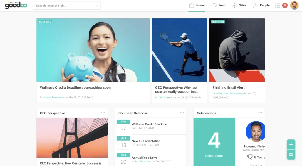 Best company intranet - GoodCo Simpplr intranet homepage