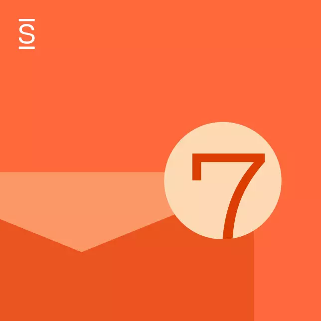 Newsletter content - orange number 7 on a light-colored circle on top of a dark orange background