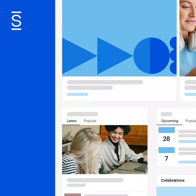 Modern intranet - Simpplr intranet homepage with blue background