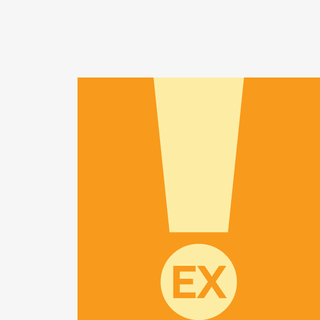 EX acronym located inside of a yellow exclamation mark on top of an orange background