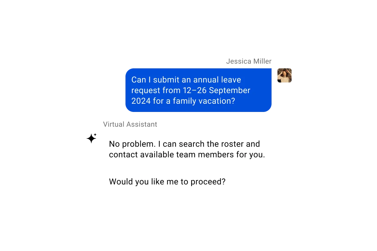 Modern intranet - AI virtual assistant chat regarding leave request