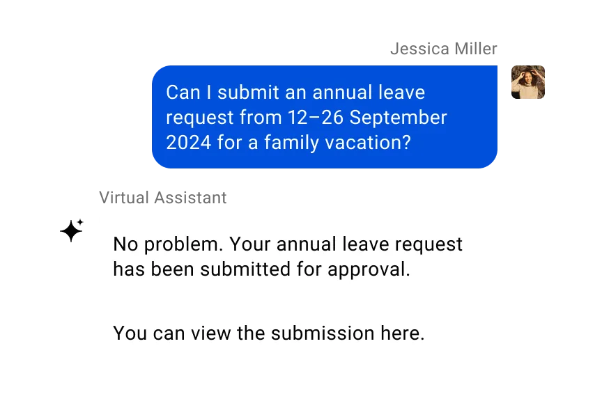 AI Assistant - virtual assistant conversation regarding annual leave request